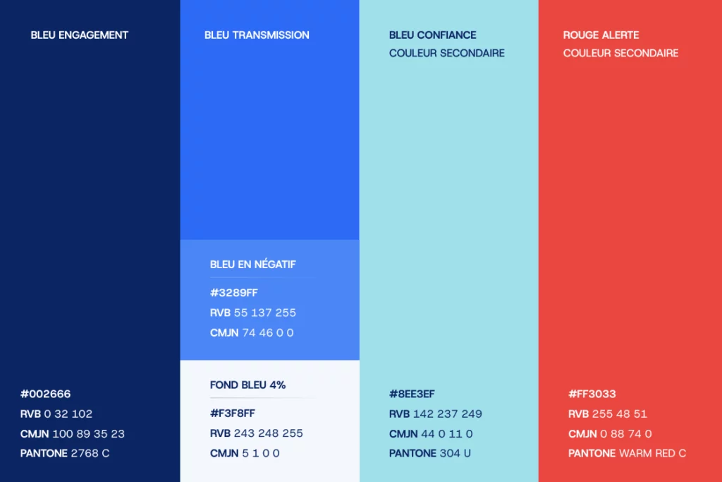 Palette des couleurs officielles de l’identité visuelle des Secouristes Citoyens