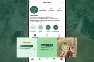 Profil Instagram de l'association Caval'O'Duc avec des publications sur les activités équestres en Bretagne.